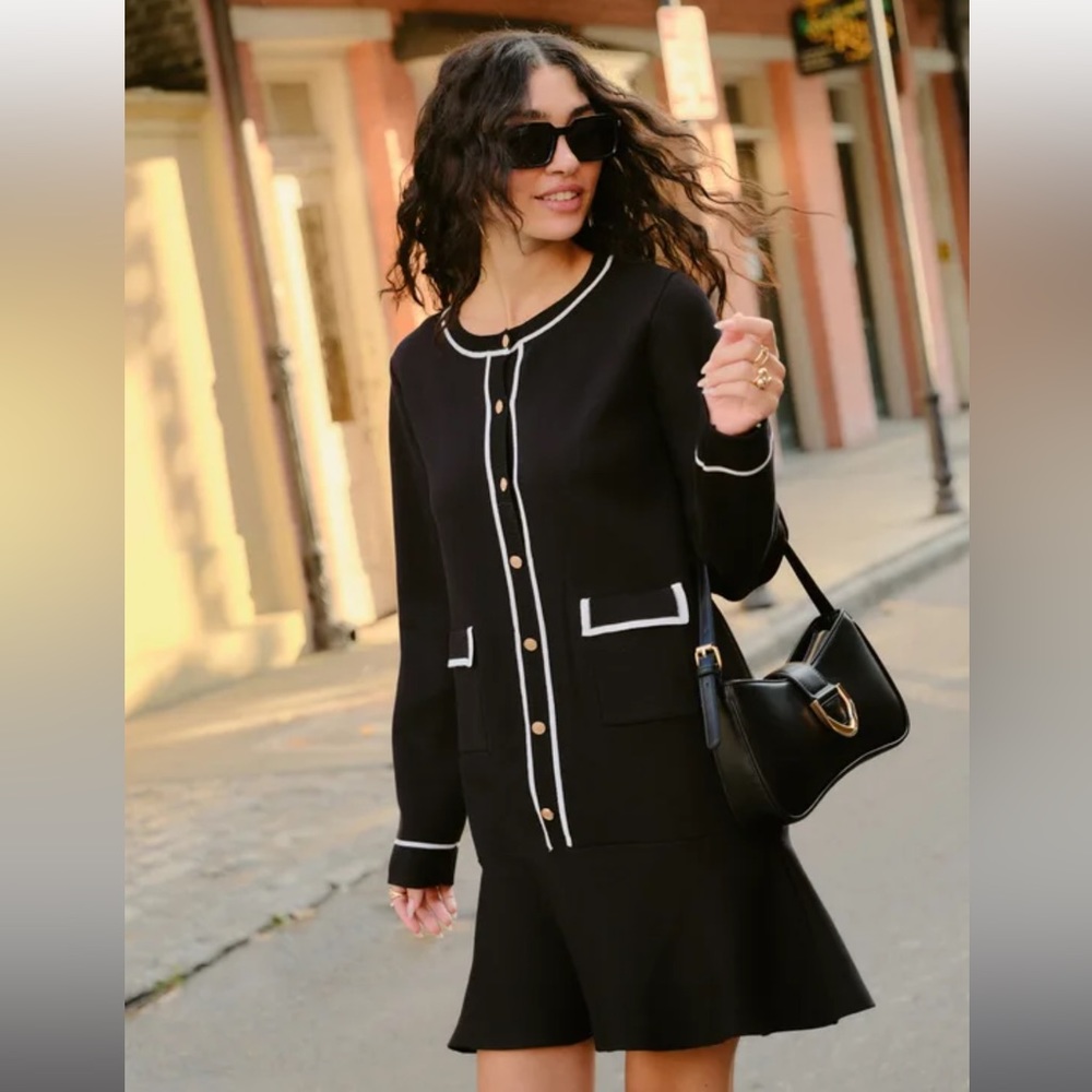Lulu’s Upscale Personality Black Knit Cardigan Long Sleeve Mini Dress